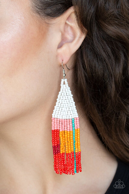 Paparazzi Earring ~ Beaded Boho - White