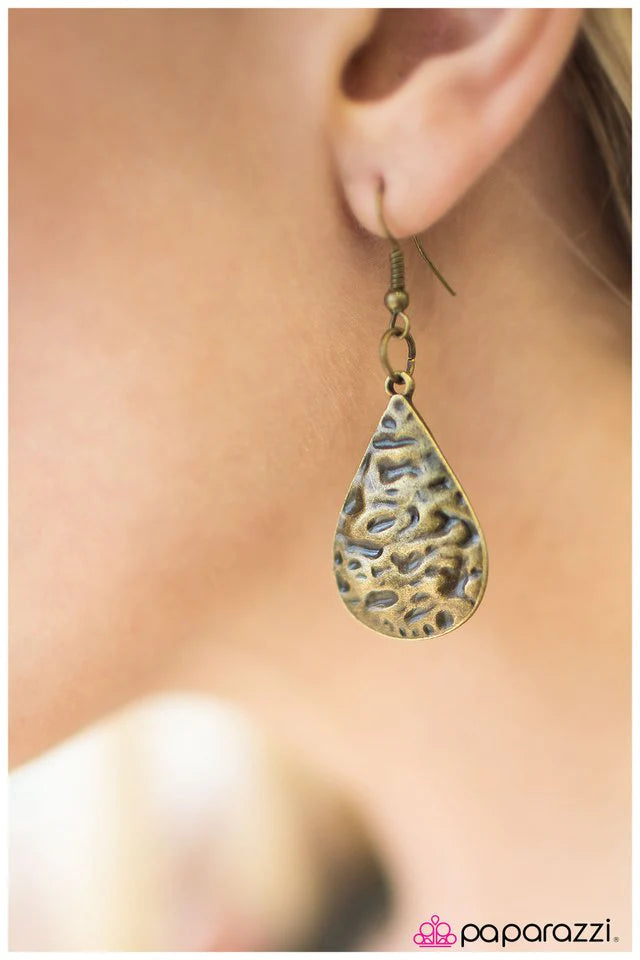 Paparazzi Earring ~ Water Under The Bridge - Brass