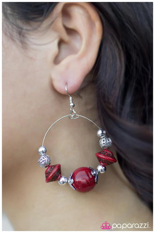 Paparazzi Earring ~ Move Along - Red