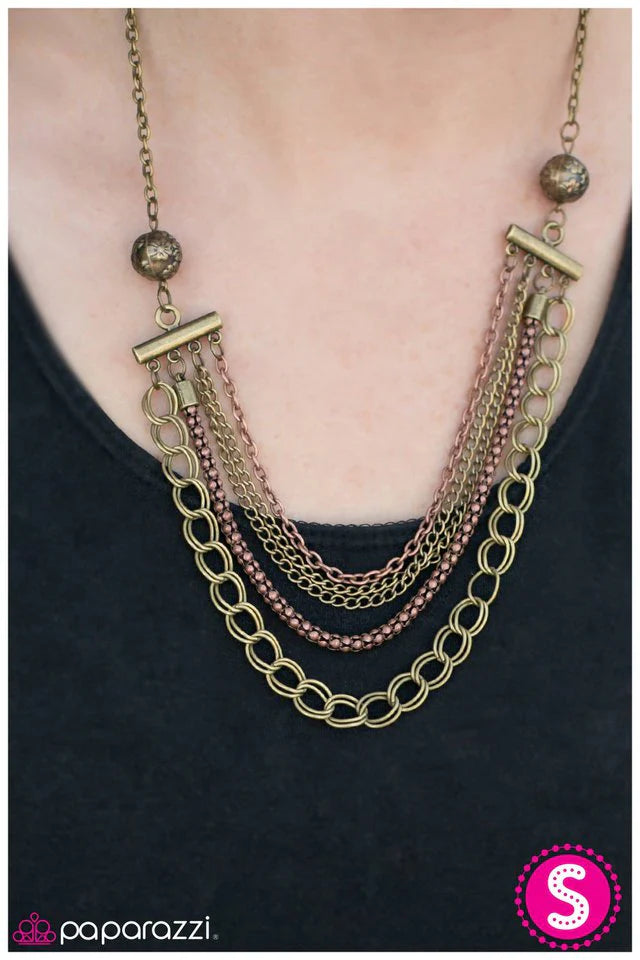 Paparazzi Necklace ~ Bar None - Brass