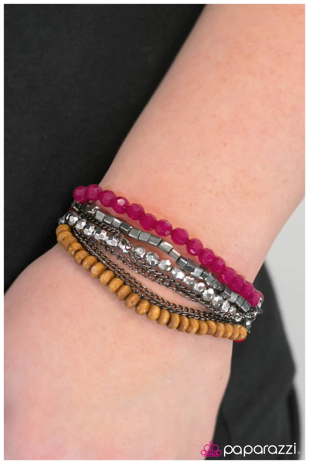 Pulsera Paparazzi ~ Just BEAD Happy - Rosa