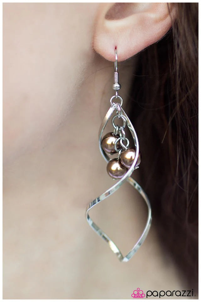 Paparazzi Earring ~ Suspended In Time- Brown