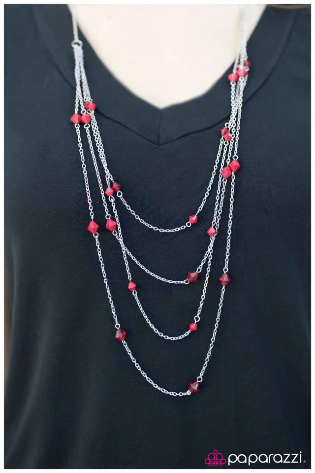 Paparazzi Necklace ~ Just Enough - Red