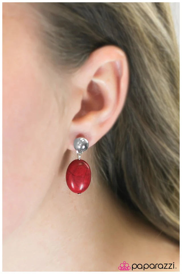 Paparazzi Earring ~ Stone Cliffs - Red