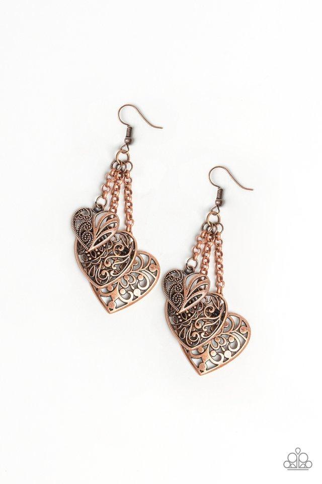 Paparazzi Earring ~ Once Upon A Heart - Copper