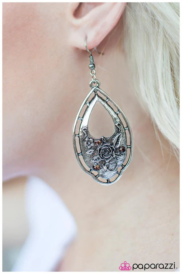 Paparazzi Earring ~ Decorated Detail - Brown