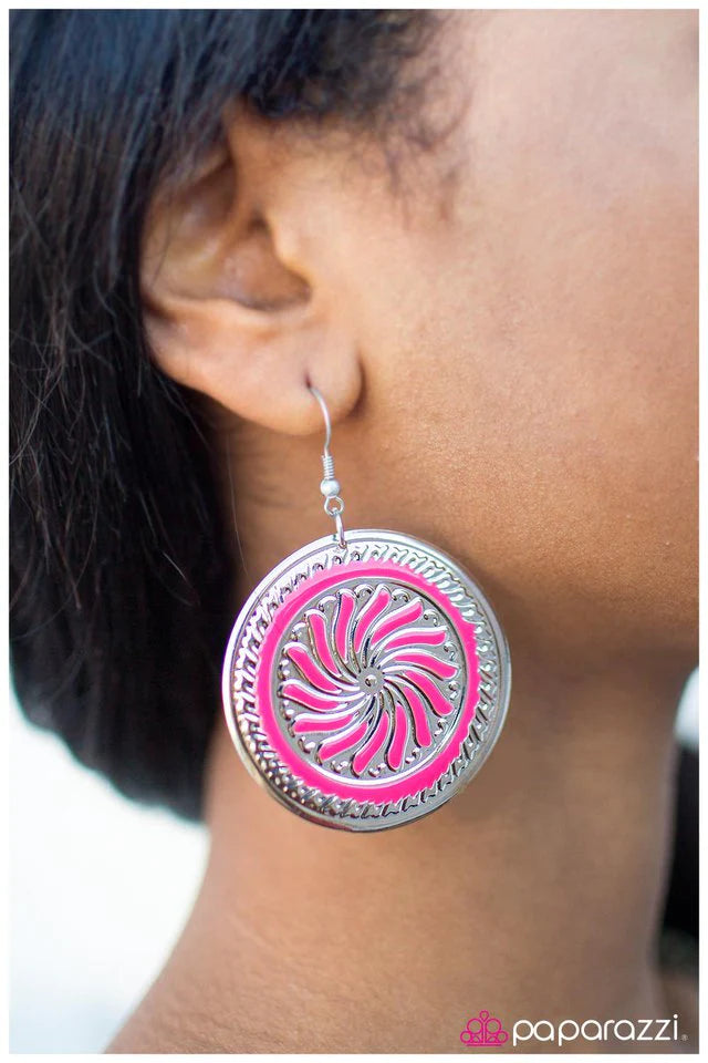 Paparazzi Earring ~ A Hop, Skip, and a Jump - Pink