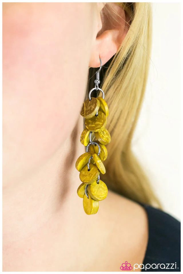 Paparazzi Earring ~ WOOD Girl Gone Bad - Yellow