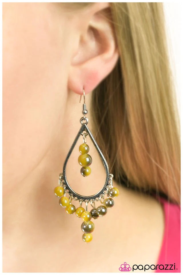 Paparazzi Earring ~ Free Fallin - Yellow