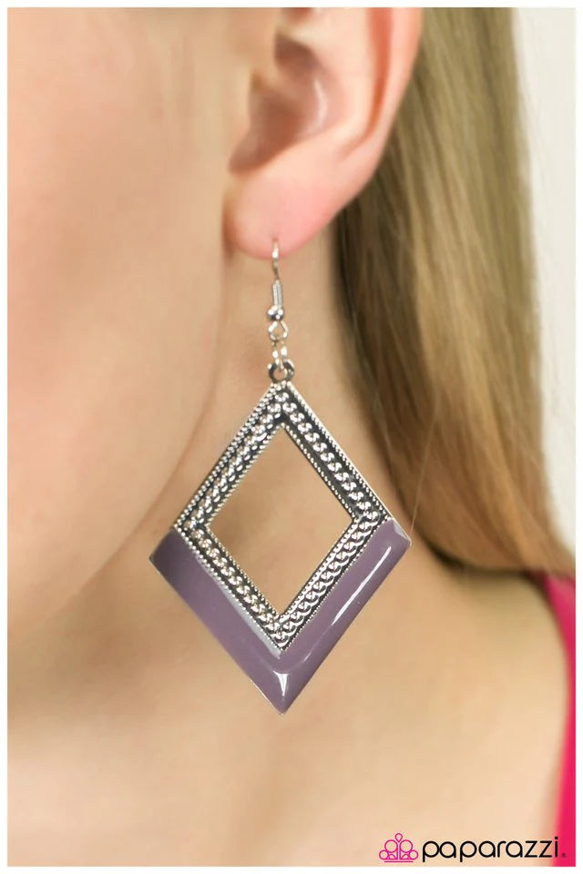 Paparazzi Earring ~ Queen of Diamonds - Purple