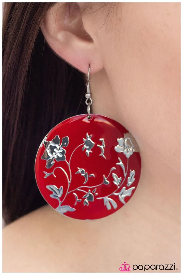 Paparazzi Earring ~ Botanical Gardens - Red