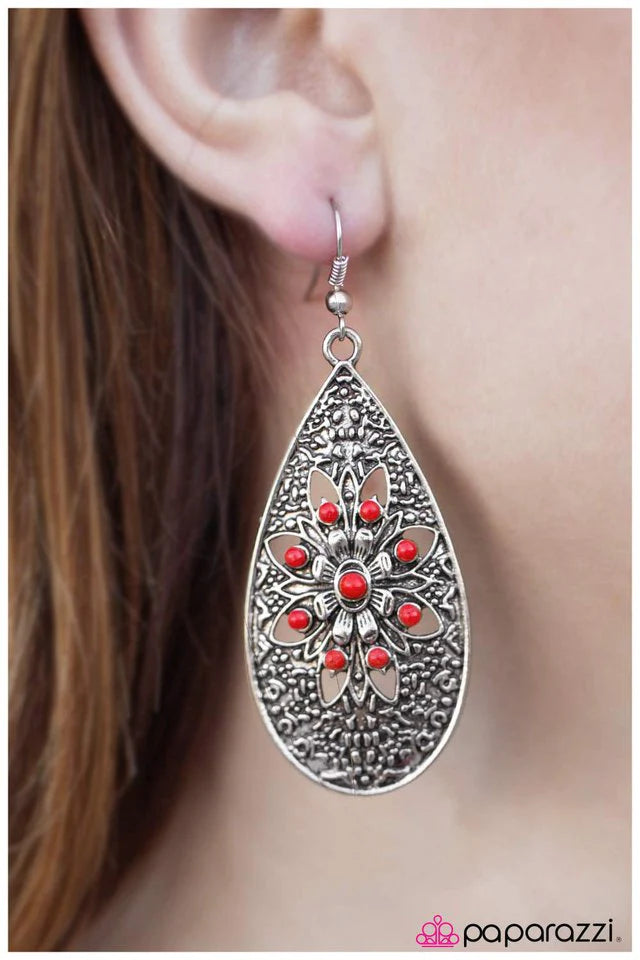 Paparazzi Earring ~ Day By Day - Red