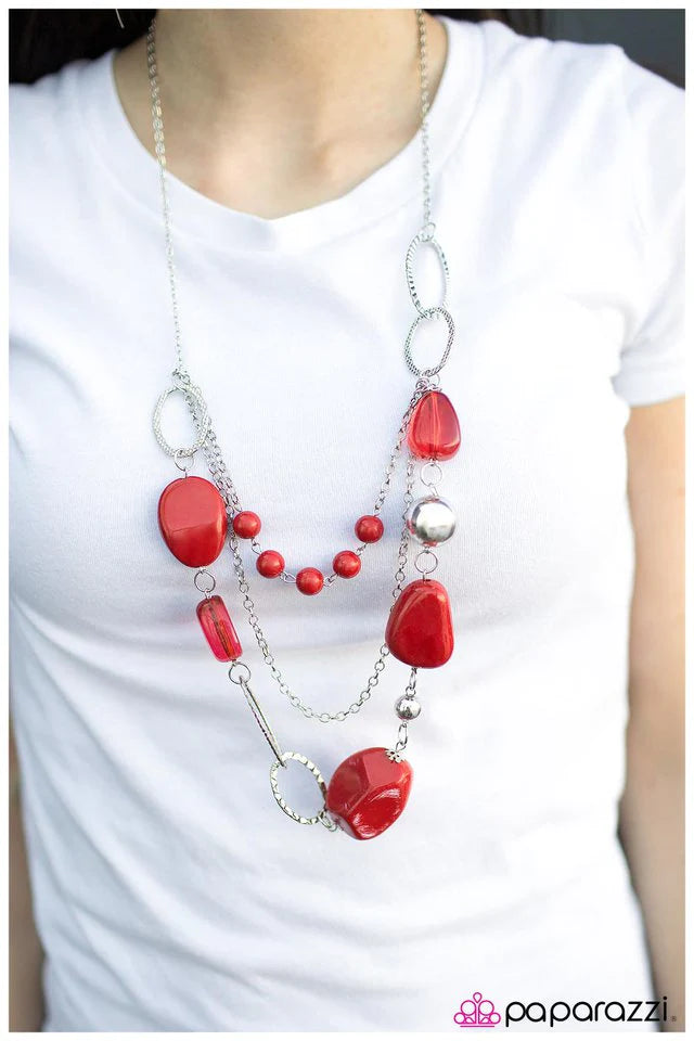 Paparazzi Necklace ~ Easy On The Eyes - Red