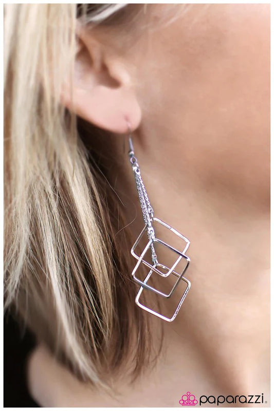 Paparazzi Earring ~ Be There or Be Square - Silver