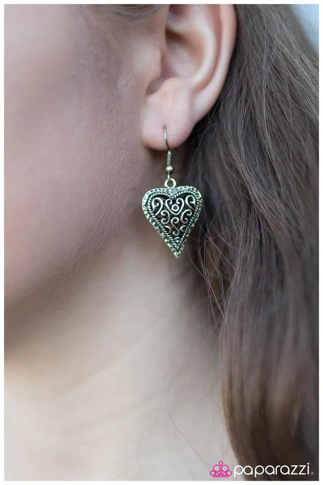 Paparazzi Earring ~ Matters of the Heart - Brass