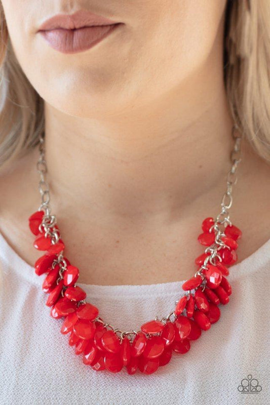 Paparazzi Necklace ~ Colorfully Clustered - Red