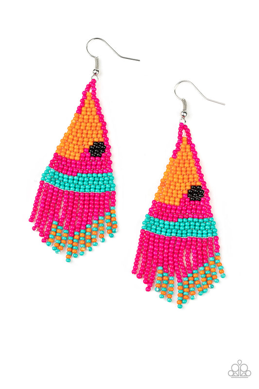 Paparazzi Earrings -   Brightly Beaded - Pink