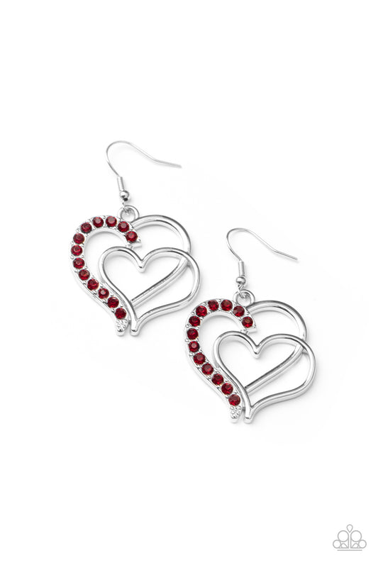 Paparazzi Earring ~ Double The Heartache - Red