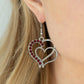 Paparazzi Earring ~ Double The Heartache - Red