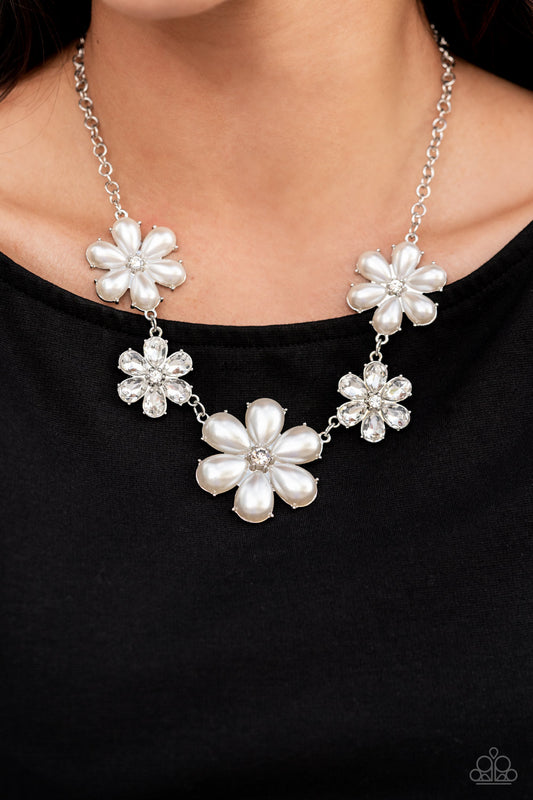 Paparazzi Necklace ~ Fiercely Flowering - White