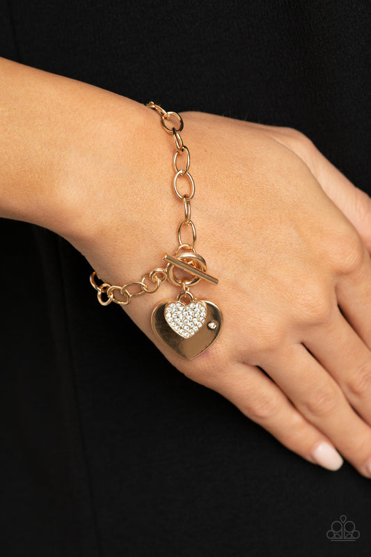 Pulsera Paparazzi ~ Heartbeat Bedazzle - Oro