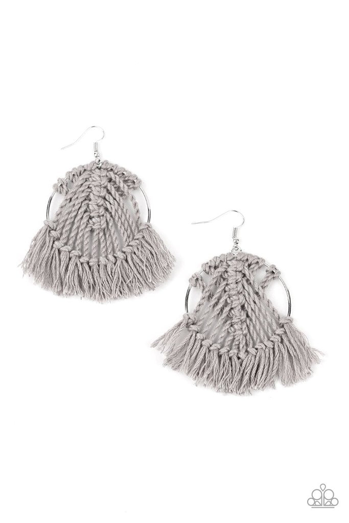 Paparazzi Earring ~ All About MACRAME - Silver