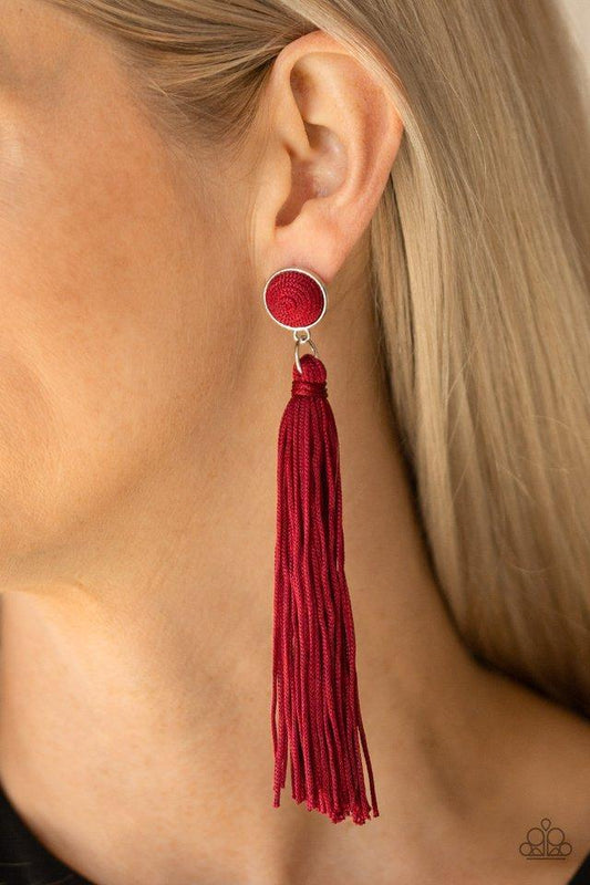 Paparazzi Earring ~ Tightrope Tassel - Red