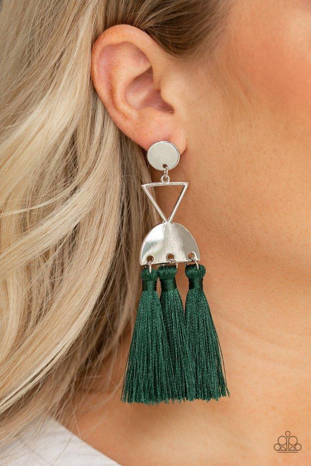 Paparazzi Earring ~ Tassel Trippin - Green
