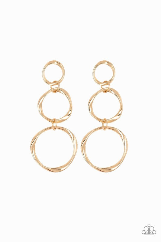 Paparazzi Earring ~ Three Ring Radiance - Gold