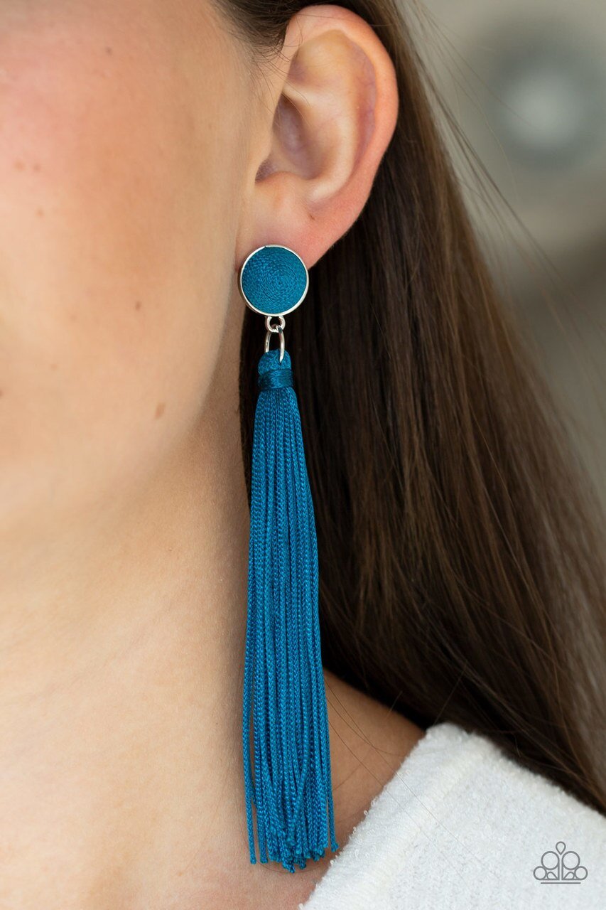 Paparazzi Earring ~ Tightrope Tassel - Blue