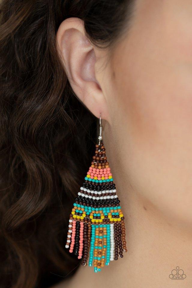 Paparazzi Earring ~ Beaded Bohemian - Brown